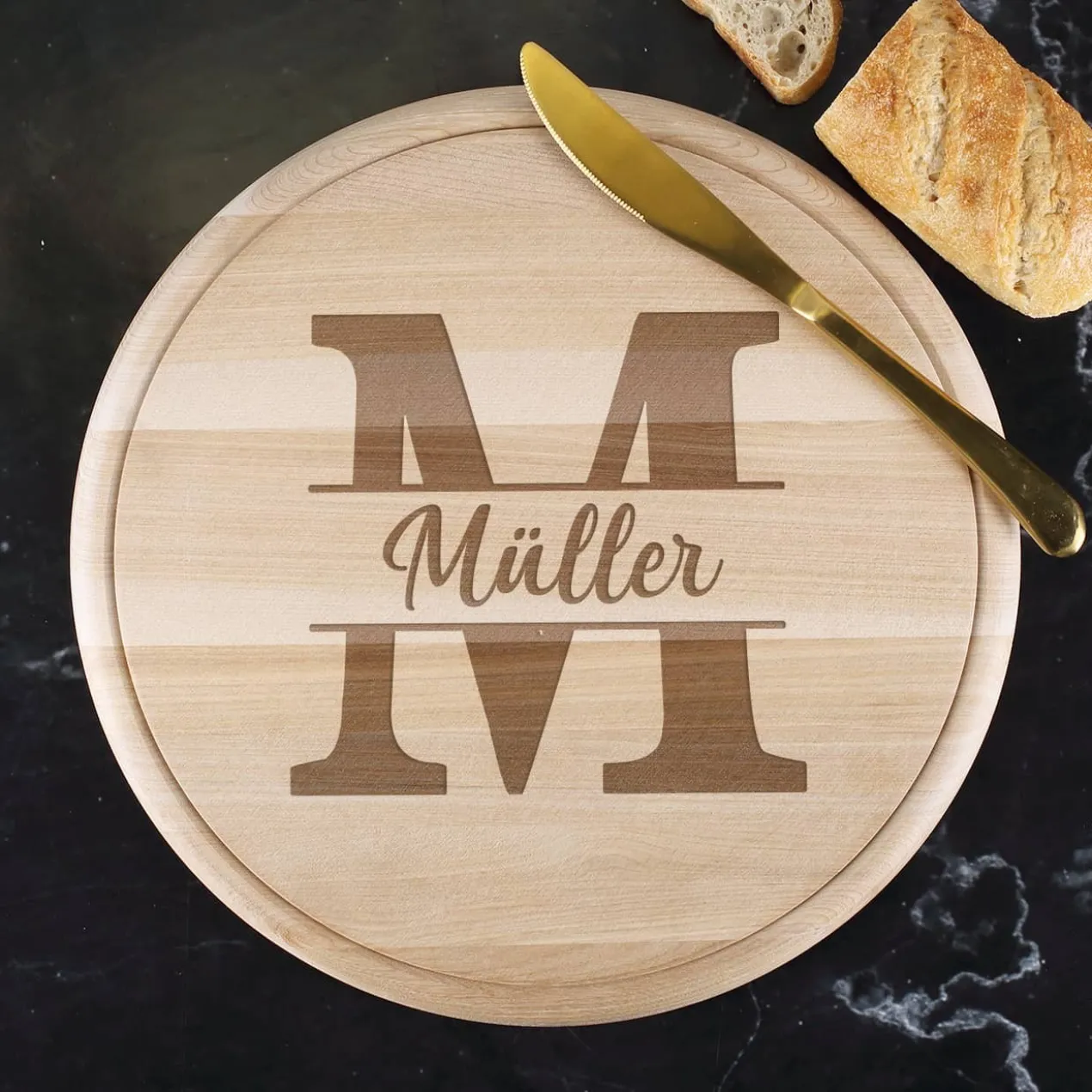Holzbrettchen - Monogramm - mit Ihrem Wunschnamen graviert