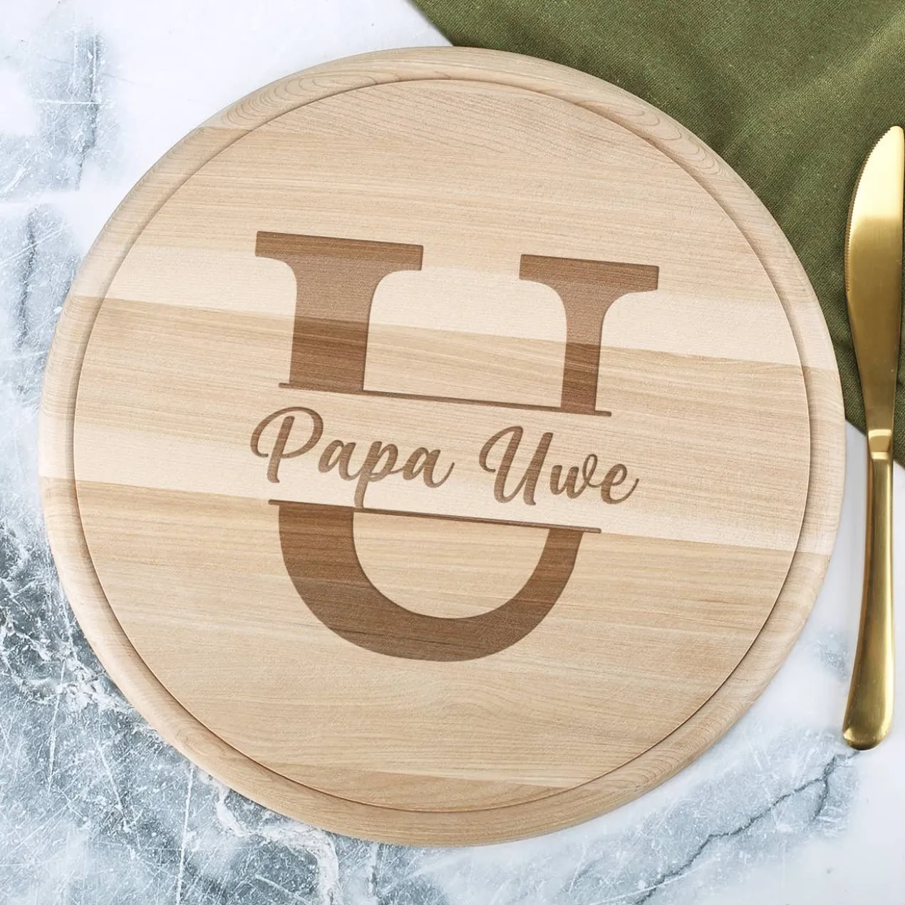 Holzbrettchen - Monogramm - mit Ihrem Wunschnamen graviert