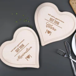 2 Holzherzen - Brettchen - wir essen zusammen seit... - tolles Hochzeitsgeschenk