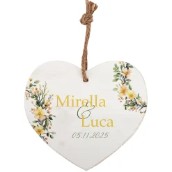 Holzherz mit Wunschnamen und Datum – Romantisches Geschenk mit Blumen-Motiv