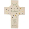 Holzkreuz mit individuellem Wunschtext und Blumenmotiv