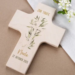 Holzkreuz mit Ölzweig zur Kommunion, Konfirmation oder Taufe