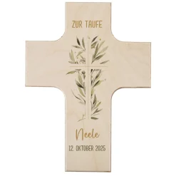 Holzkreuz mit Ölzweig zur Kommunion, Konfirmation oder Taufe