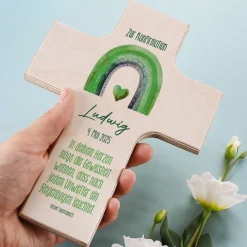 Holzkreuz - mit Regenbogen in 4 Farben wählbar - zur Taufe, Kommunion oder Konfirmation