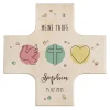 Holzkreuz zur Taufe, Kommunion oder Konfirmation mit Taube, Kreuz & Herz Motiv