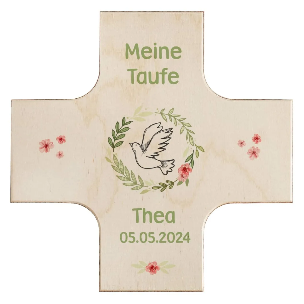 Holzkreuz zur Taufe oder Kommunion mit Namen, Datum und Anlass