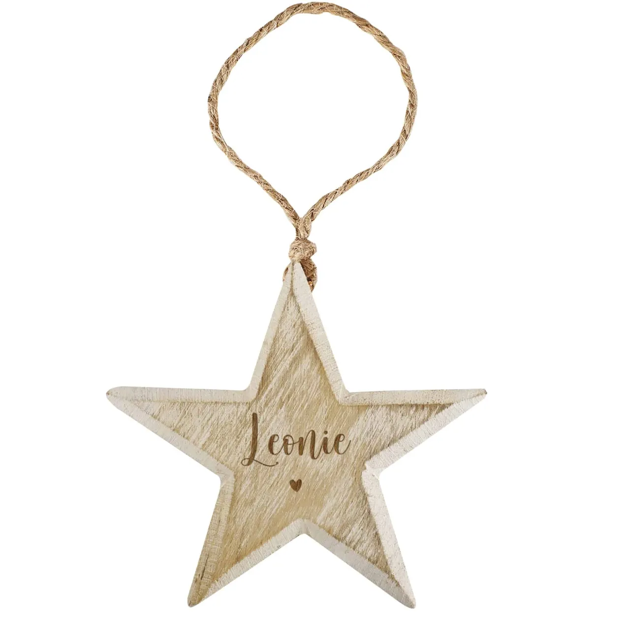 Holzstern mit Namensgravur als Christbaum- oder Geschenkanhänger