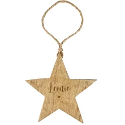 Holzstern mit Namensgravur als Christbaum- oder Geschenkanhänger