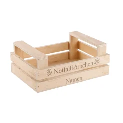 Holzstiege Notfallkorb zur Hochzeit mit Gravur