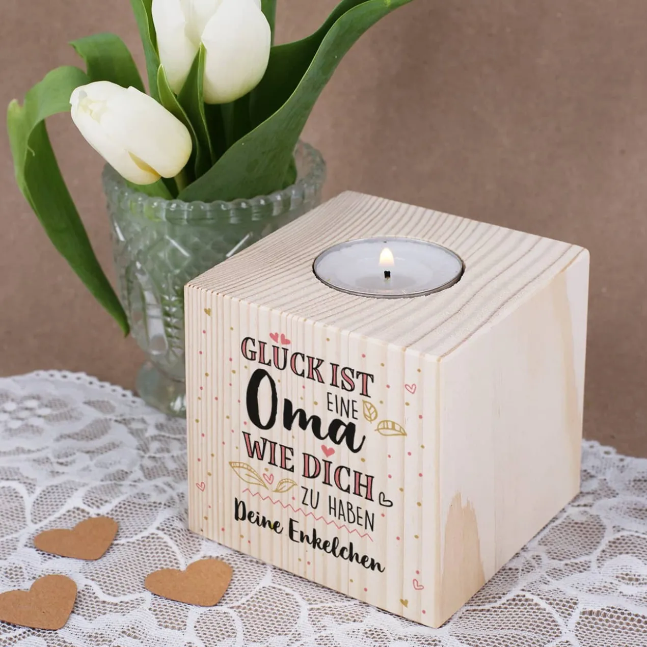 Holz Teelicht für Omas - Glück ist eine Oma wie dich zu haben