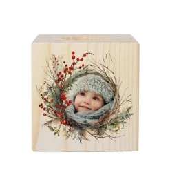 Holzteelichthalter mit Foto zu Weihnachten