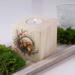 Holzteelichthalter mit Foto zu Weihnachten