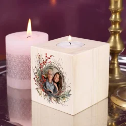 Holzteelichthalter mit Foto zu Weihnachten