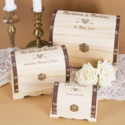 Holztruhe in 3 Größen mit Ihrer Wunschgravur zur Hochzeit oder zum Valentinstag