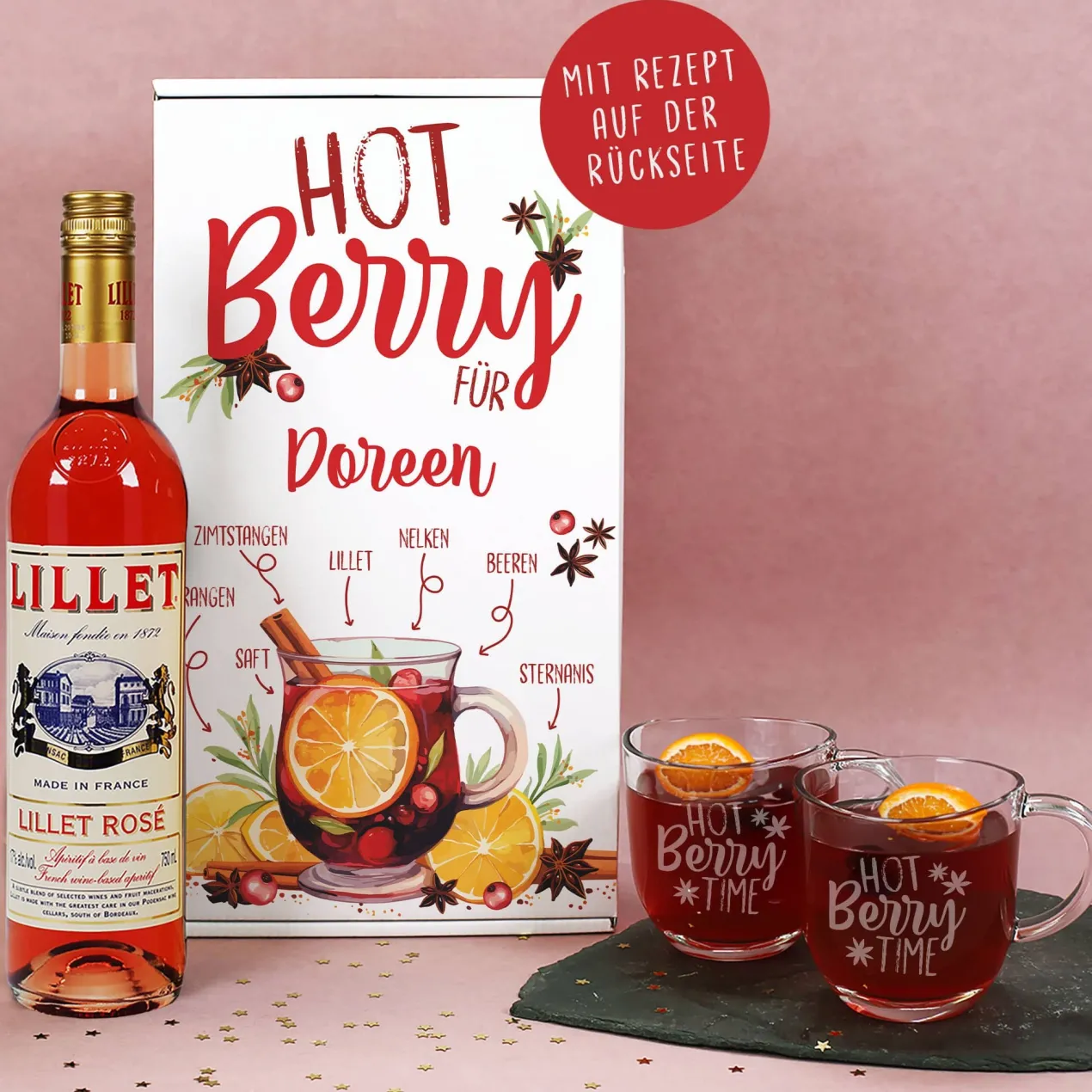 Hot Berry Time - Geschenkset mit Lillet, zwei Gläsern und Rezept auf der Box