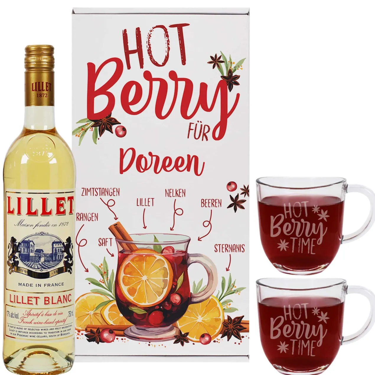 Hot Berry Time - Geschenkset mit Lillet, zwei Gläsern und Rezept auf der Box