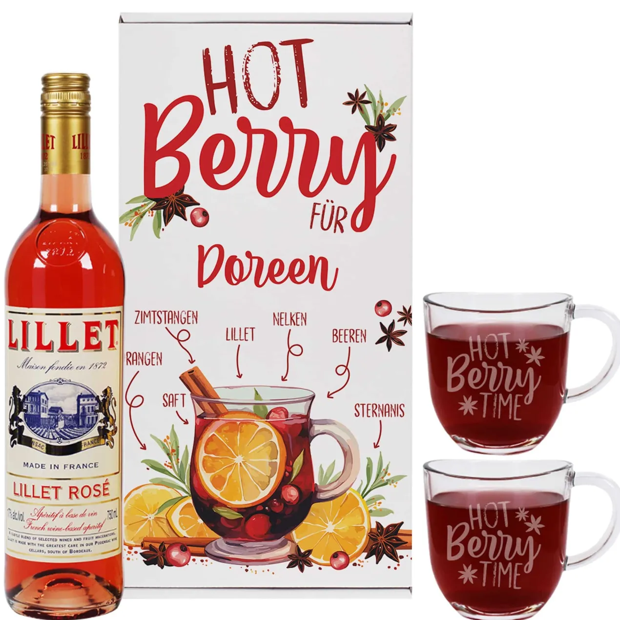 Hot Berry Time - Geschenkset mit Lillet, zwei Gläsern und Rezept auf der Box