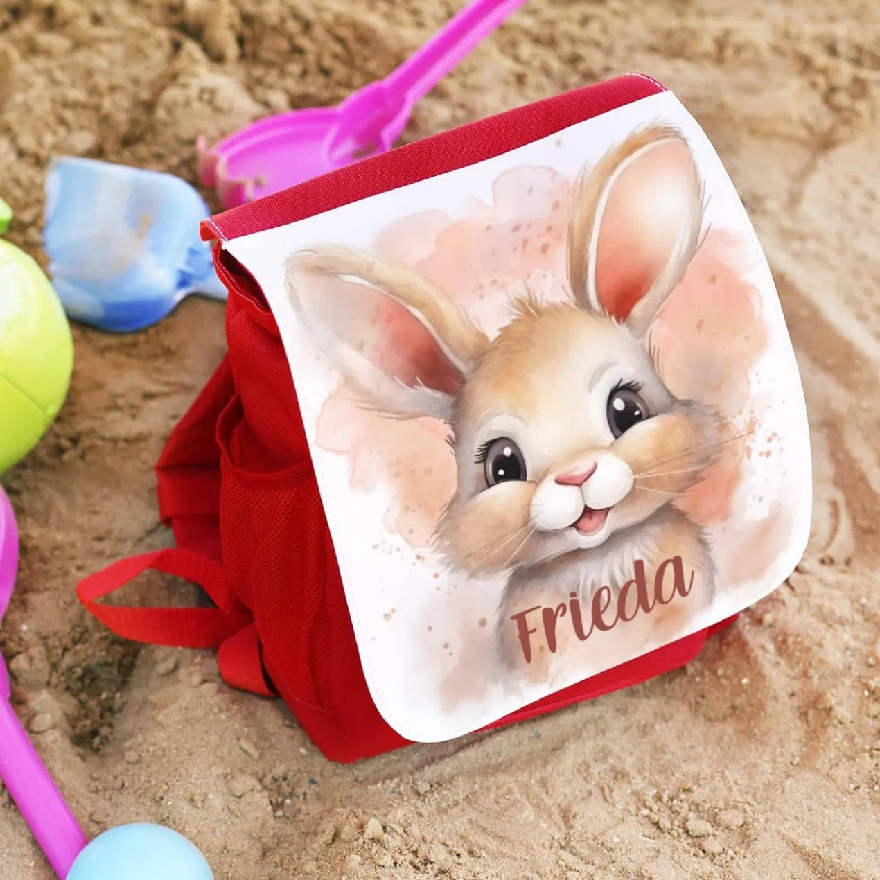 Häschen Kinderrucksack im Watercolor Design mit Ihrem Wunschnamen