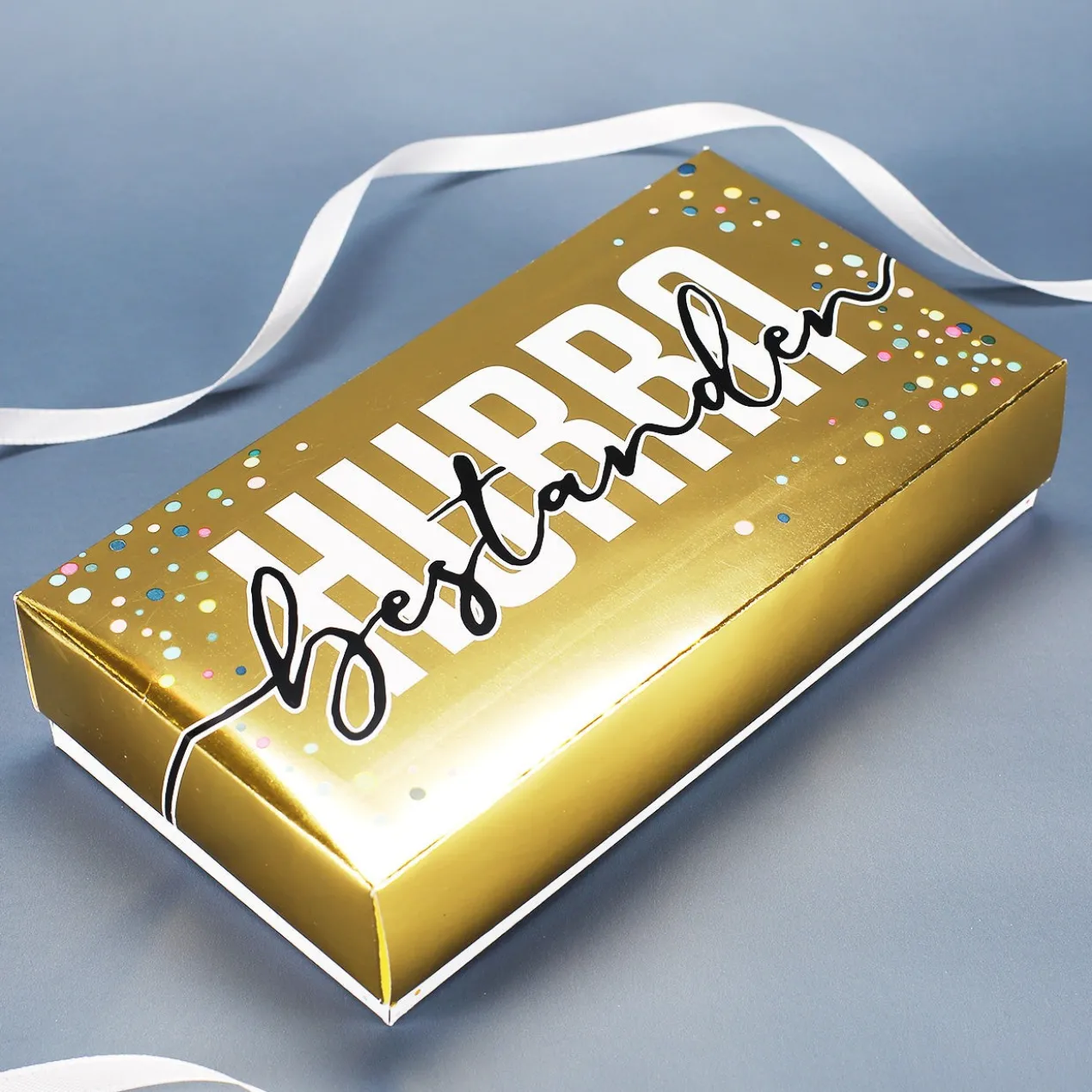 HURRA bestanden! - Goldbox für Geldgeschenke zum Abi, Schulabschluss & mehr