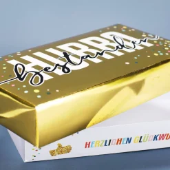 HURRA bestanden! - Goldbox für Geldgeschenke zum Abi, Schulabschluss & mehr