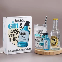 Ich bin Gin & weg von dir - Gin Geschenkset mit bedrucktem Glas