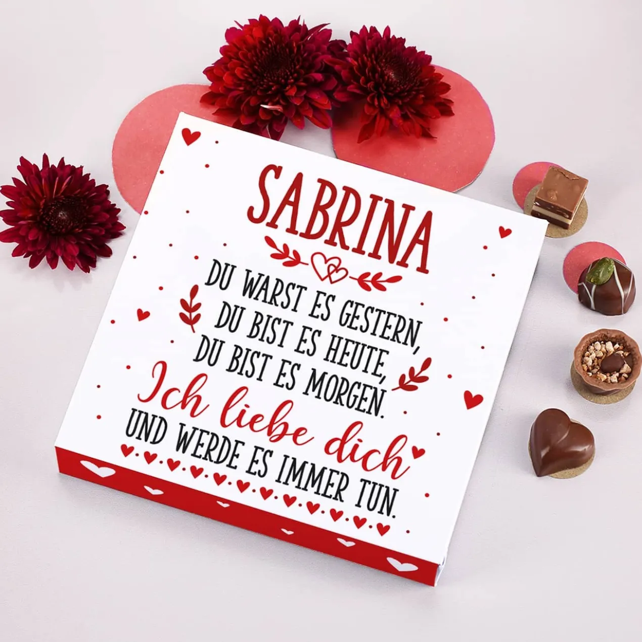 Ich liebe dich für immer - Lindt Pralinen zum Valentinstag mit Namensaufdruck