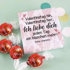 Ich liebe dich jeden Tag ein bisschen mehr!- 4 Lindorkugeln in persönlich bedruckter Verpackung