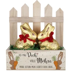 Ich mag Dich volle Möhre - Osterkörbchen mit zwei Lindthasen und Ostergras gefüllt