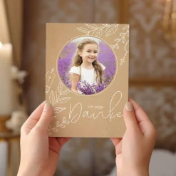 Ich sage Danke - Danksagungskarte mit Foto und kirchlichen Symbolen