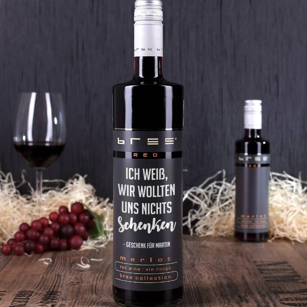 Ich weiß, wir wollten uns nichts schenken - Rotwein mit Wunschtext