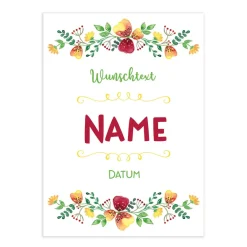 Individuell bedruckte Klappkarte zur Kommunion, Konfirmation oder Taufe mit hübschem Blumenkranz