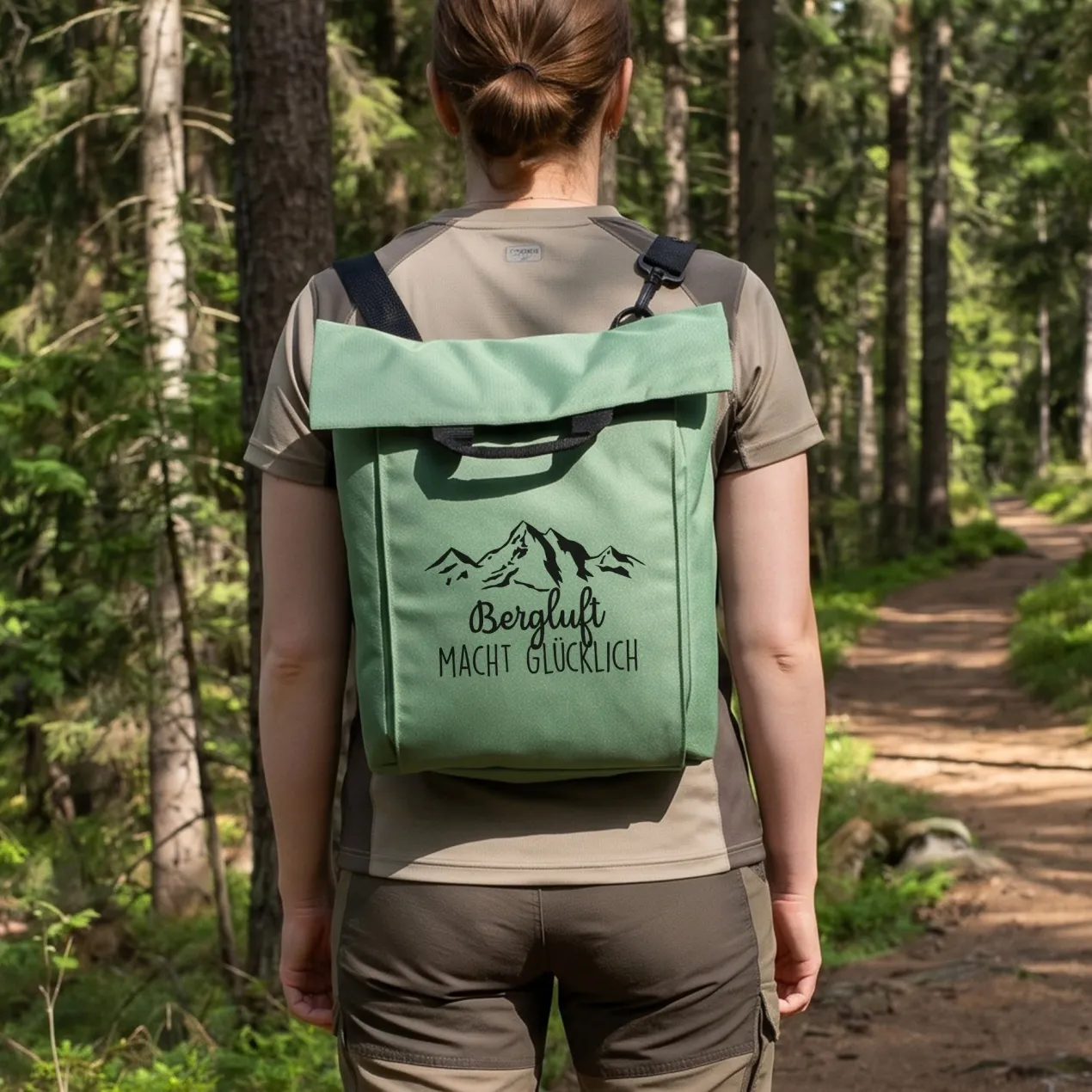 2-in-1 Rucksack & Tasche personalisiert mit Wunschtext | Geschenk mit Berg Motiv für Wandern & Urlaub