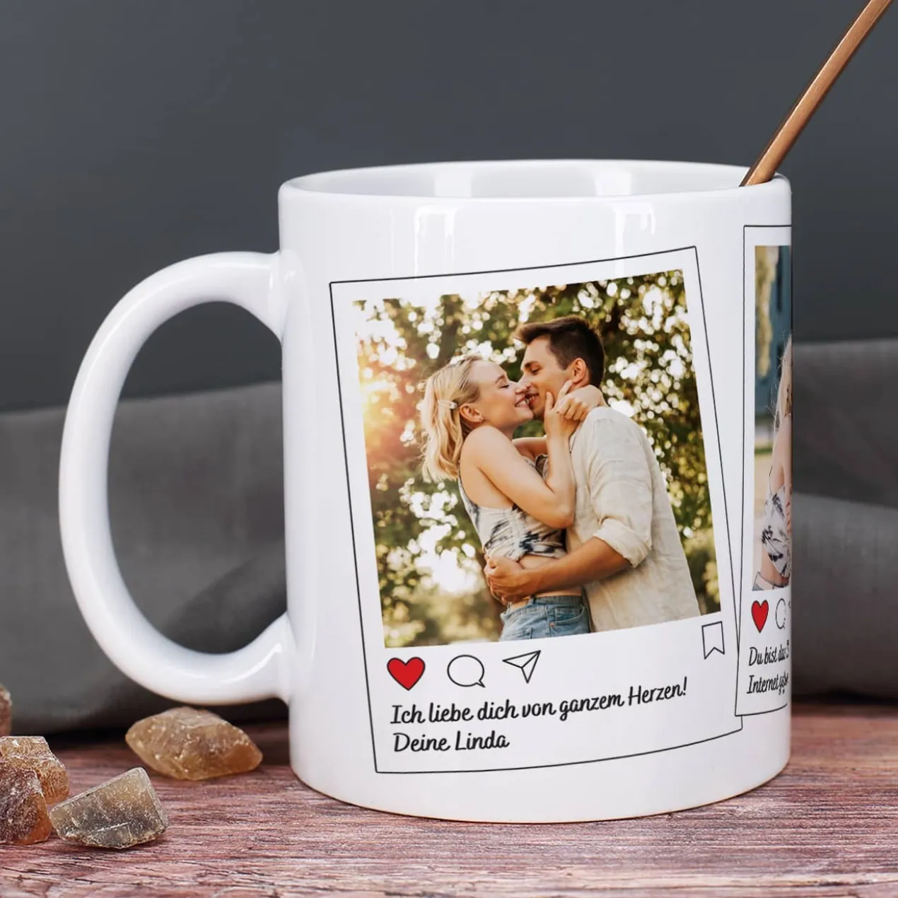 Instagram Post Tasse mit 3 Fotos und Wunschtexten