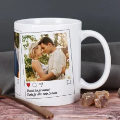 Instagram Post Tasse mit 3 Fotos und Wunschtexten