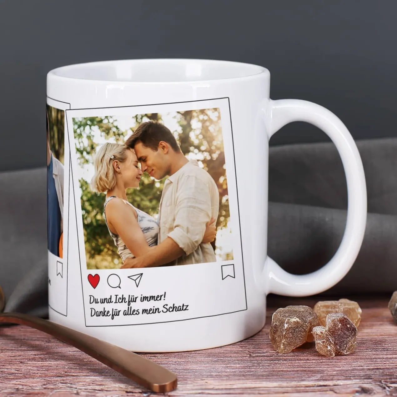 Instagram Post Tasse mit 3 Fotos und Wunschtexten