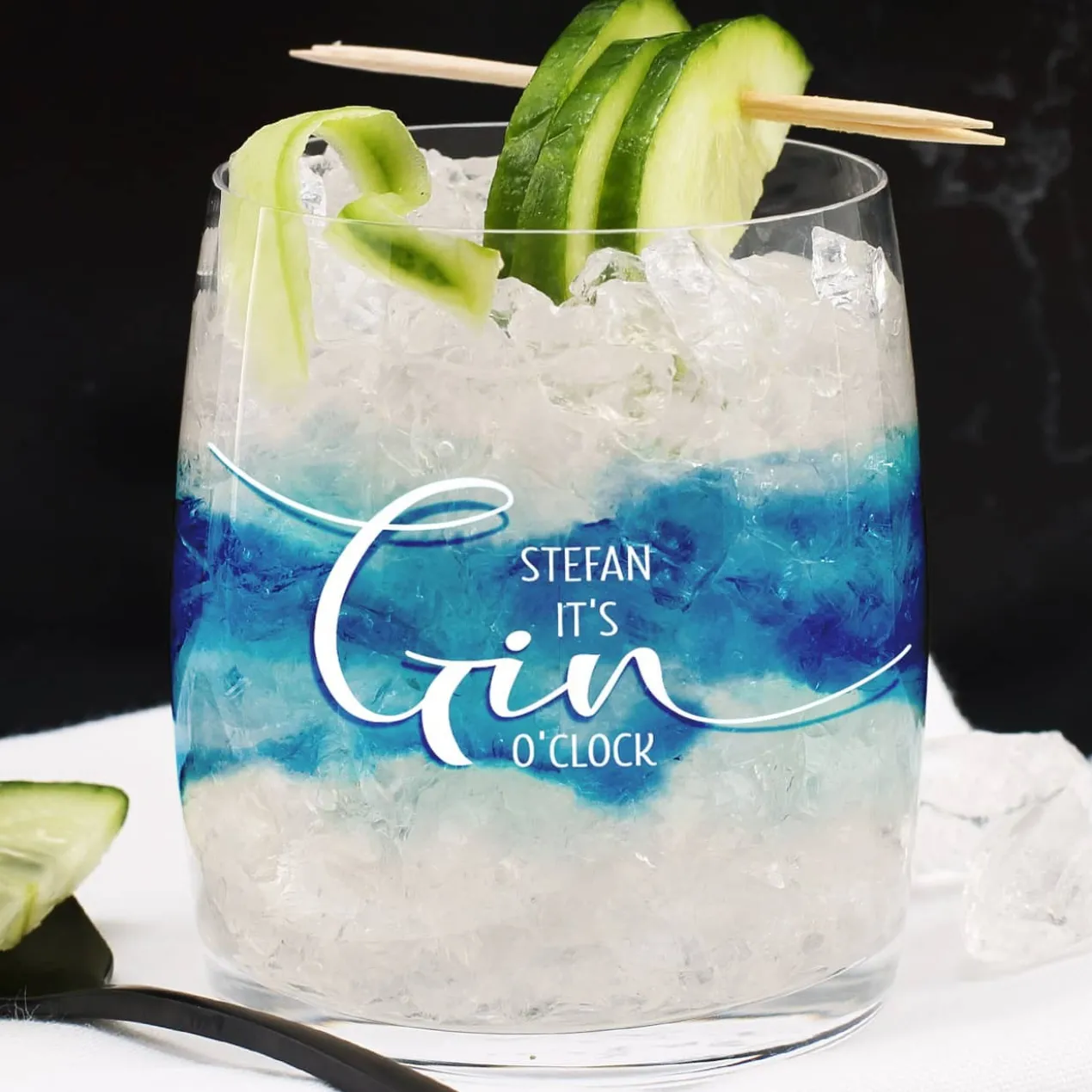 It`s gin o´clock Glas mit Name und Watercolour umlaufend bedruckt