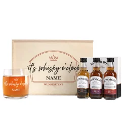 It's whisky o'clock - Geschenkset mit Whiskyglas und 3 Flaschen Bowmore a 50ml