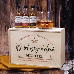 It's whisky o'clock - Geschenkset mit Whiskyglas und 3 Flaschen Bowmore a 50ml