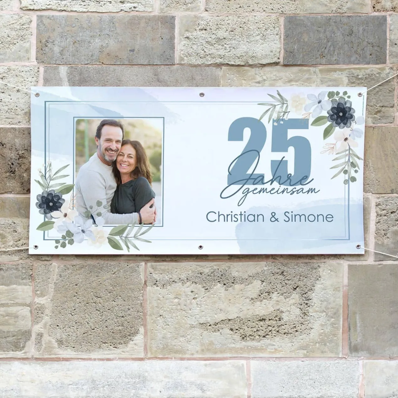 25 Jahre gemeinsam - Foto Banner zur Silberhochzeit mit Wunschnamen