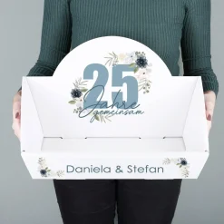 25 Jahre gemeinsam - Geschenkkorb zur Silberhochzeit mit Namen, in 2 Größen