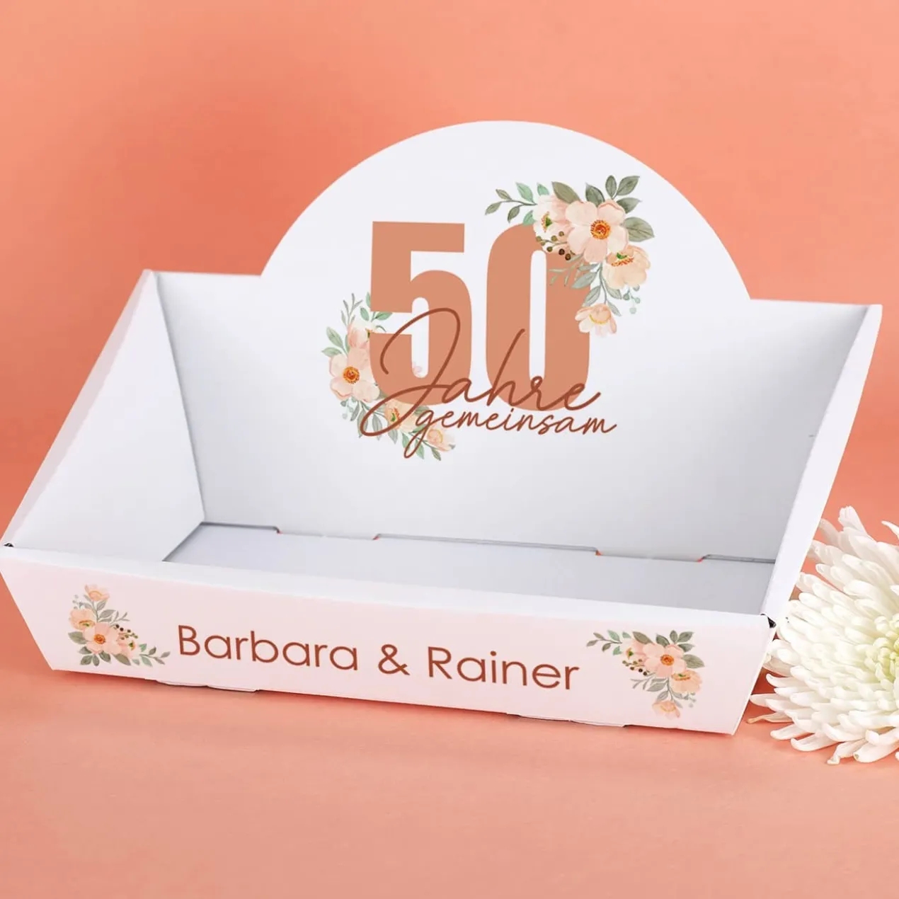 50 Jahre gemeinsam - Geschenkkorb zur Goldenen Hochzeit mit Namen, in 2 Größen