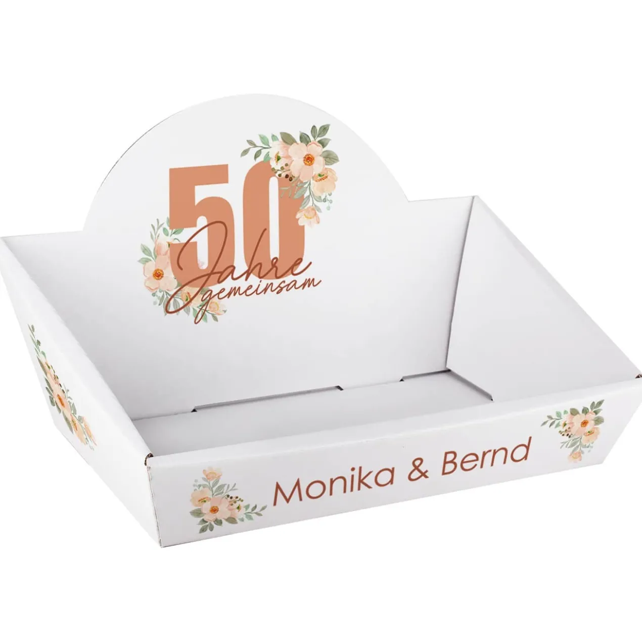 50 Jahre gemeinsam - Geschenkkorb zur Goldenen Hochzeit mit Namen, in 2 Größen