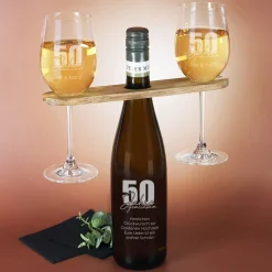 50 Jahre gemeinsam - Geschenkset zur goldenen Hochzeit mit Wein nach Wahl, Wunschnamen und Text