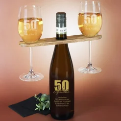 50 Jahre gemeinsam - Geschenkset zur goldenen Hochzeit mit Wein nach Wahl, Wunschnamen und Text