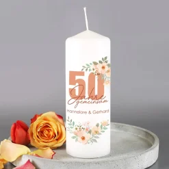 50 Jahre gemeinsam - Kerze zur Goldhochzeit mit Namen