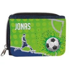 Jeansgeldbörse mit Fußballmotiv und Name