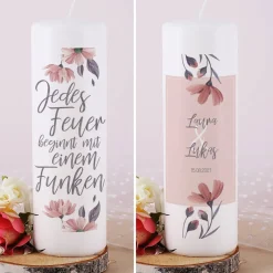 Jedes Feuer beginnt mit einem Funken - Hochzeitskerze mit Namen und Datum