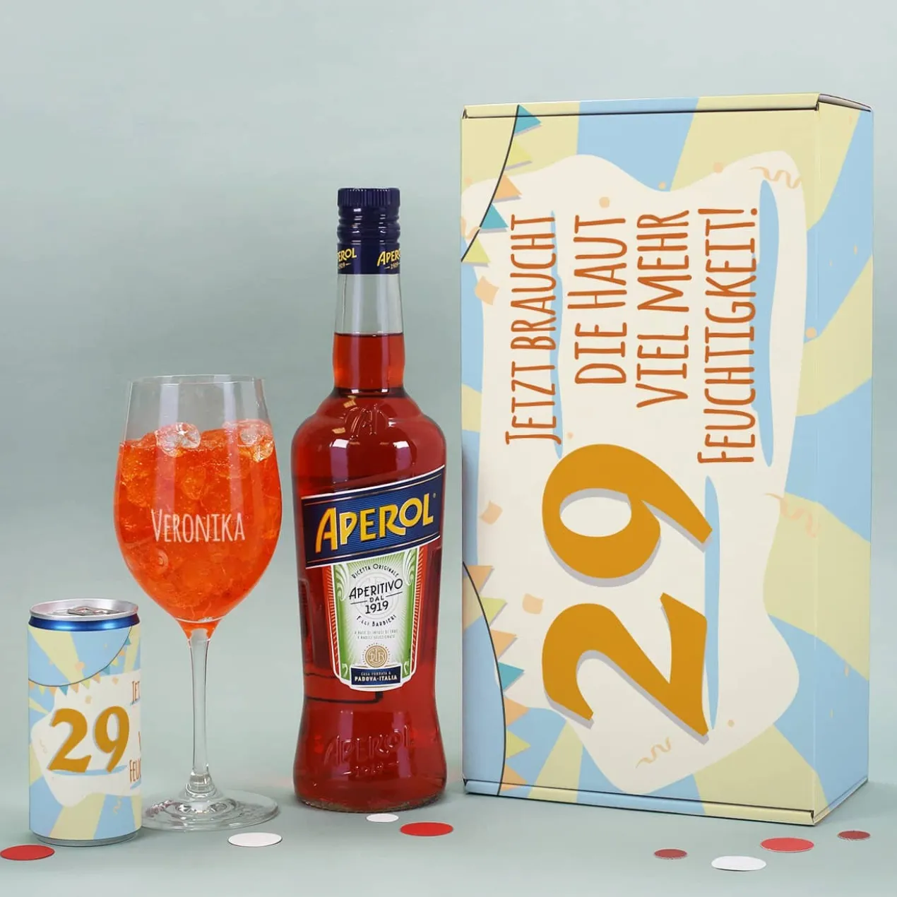 Jetzt braucht die Haut viel mehr Feuchtigkeit! - Aperol Geschenkset mit Ihrem Alter und Wunschname