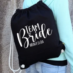 JGA Baumwoll-Rucksack mit Wunschname | Team Bride | Schwarz & Natur