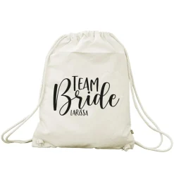 JGA Baumwoll-Rucksack mit Wunschname | Team Bride | Schwarz & Natur